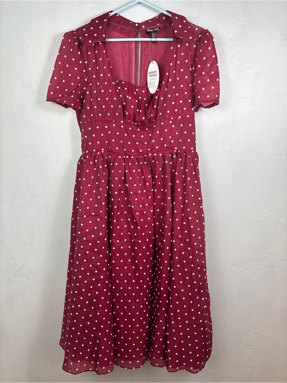 NWT Unique Vintage Disney Red Polka Dot Midi Dress, Minnie Mouse inspired